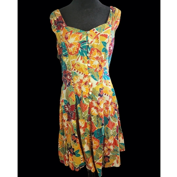 ◆ Vintage 80s Tropical Print Dress - Picture 2 of 4